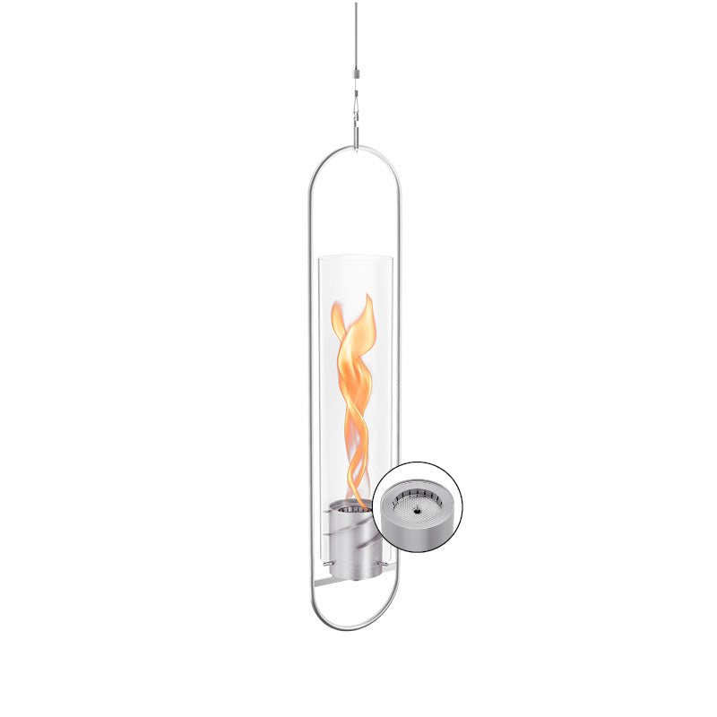 höfats SPIN 1200 Hängefeuer silber – Feuerschale mit Flammenspirale im Glaszylinder