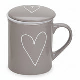 Teebecher Herz mit Deckel & Metallsieb - Keramik, 250 ml