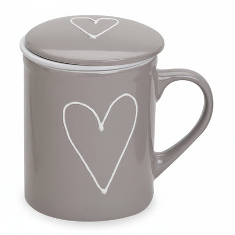 Teebecher Herz mit Deckel & Metallsieb - Keramik, 250 ml