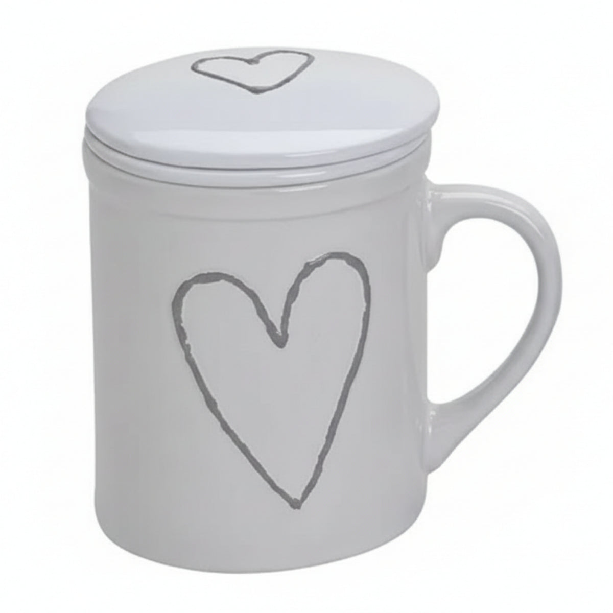 Teebecher Herz mit Deckel & Metallsieb - Keramik, 250 ml