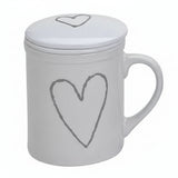 Teebecher Herz mit Deckel & Metallsieb - Keramik, 250 ml