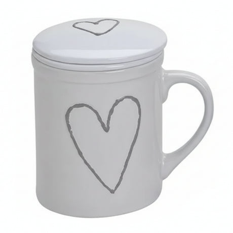 Teebecher Herz mit Deckel & Metallsieb - Keramik, 250 ml