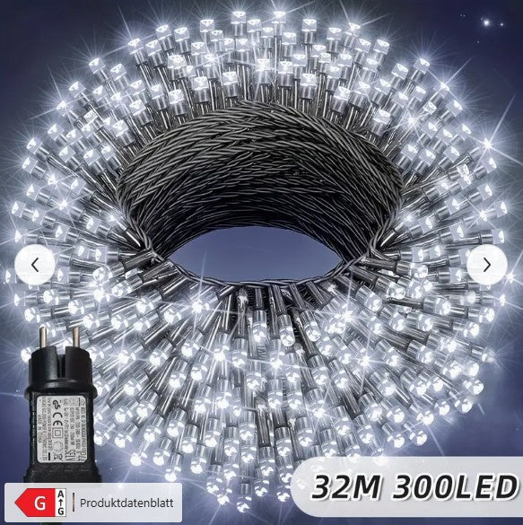 LED Lichterkette Außen 300 LEDs weißes Licht 32 m 12 Modi