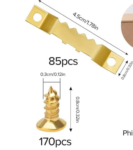 Bilderrahmenaufhänger Sägezahn golden mit 2 Schrauben