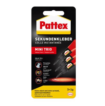 Pattex Sekundenkleber Flüssig Mini-Trio farblos 3x1g