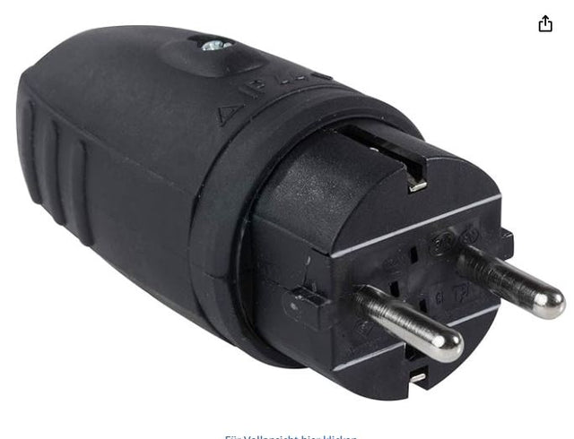 Schuko Gummistecker  230V, 16A, IP44, Schwarz