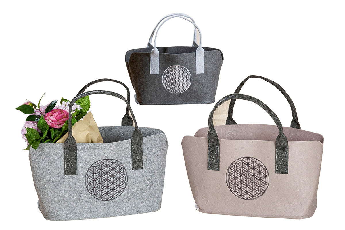 Tasche „Lebensblume“ Filz Beige/Dunkelgrau/Hellgrau