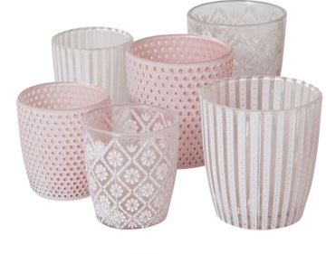 Windlicht Patty Rosa-Weiß, komplettes Set