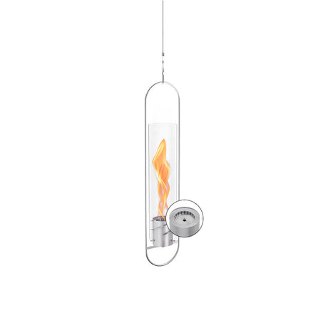höfats SPIN 900 Hängefeuer silber – Feuerschale mit Flammenspirale im Glaszylinder